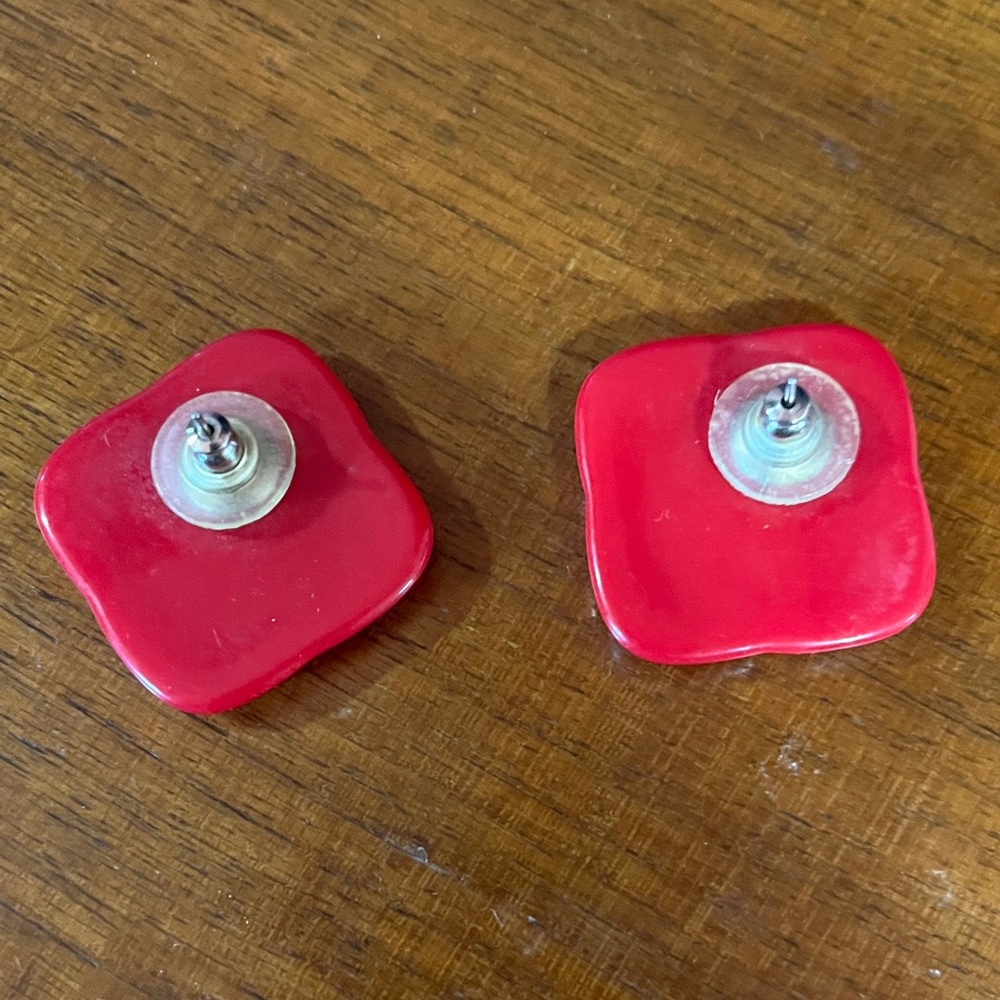 Red Square Bakelite Stud Earrings - image 2